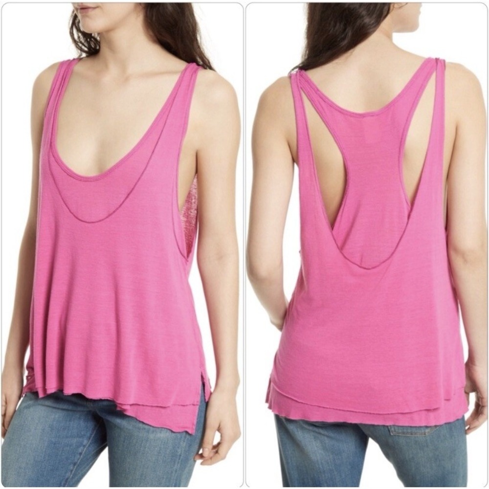 Free‎ People Tank Top Racerback Draped Pink S Linen Blend Boho Summer Beachy